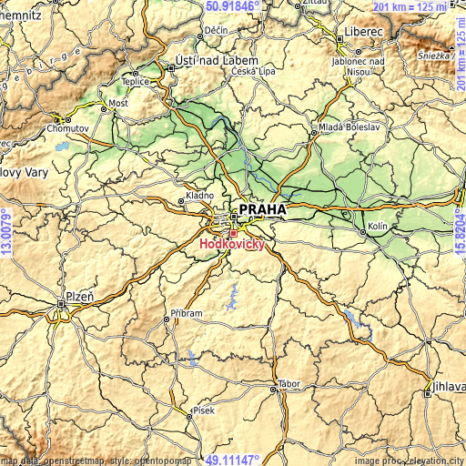 Topographic map of Hodkovičky