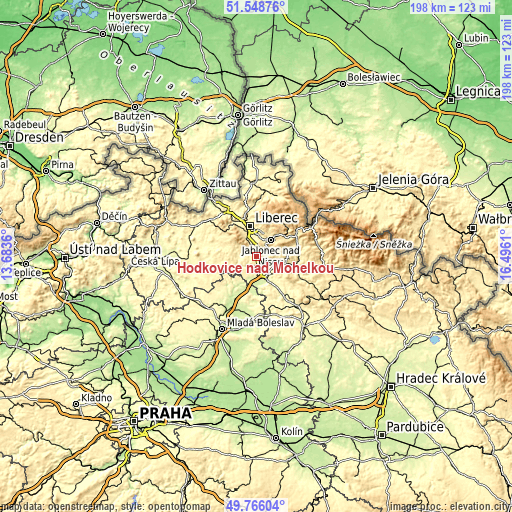 Topographic map of Hodkovice nad Mohelkou
