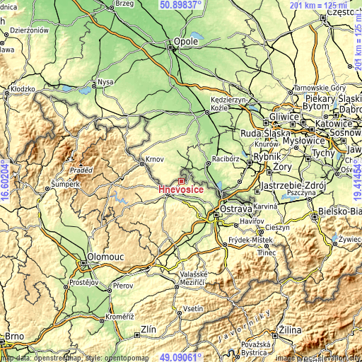 Topographic map of Hněvošice