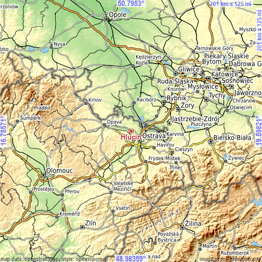 Topographic map of Hlučín