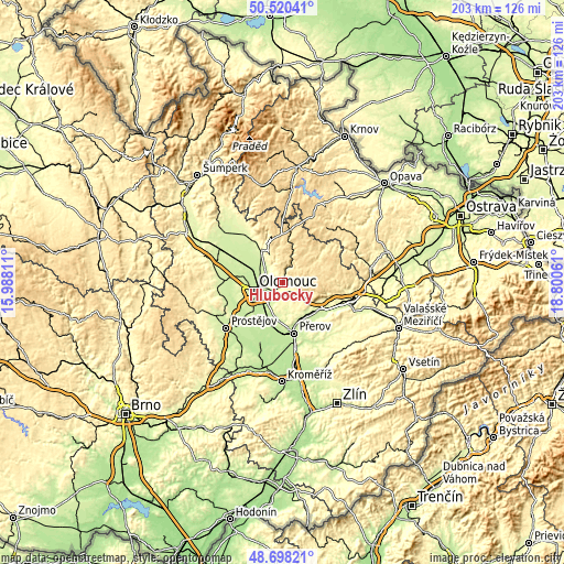 Topographic map of Hlubočky