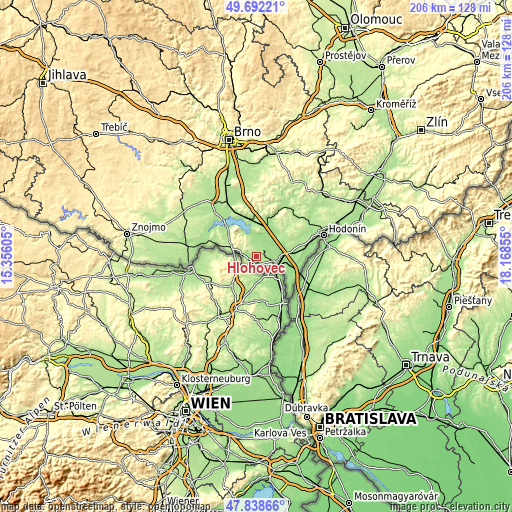 Topographic map of Hlohovec