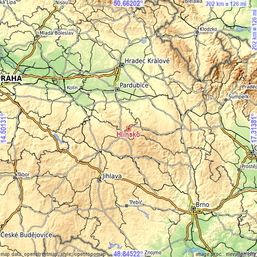 Topographic map of Hlinsko