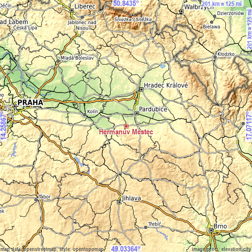 Topographic map of Heřmanův Městec