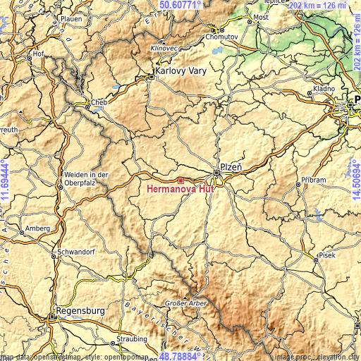 Topographic map of Heřmanova Huť