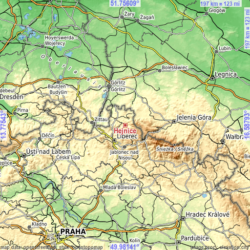 Topographic map of Hejnice