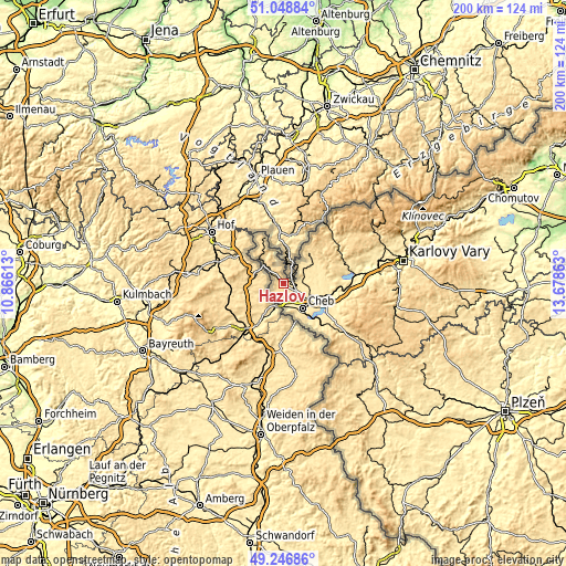 Topographic map of Hazlov