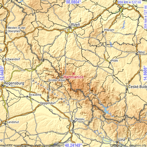 Topographic map of Hartmanice