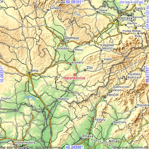 Topographic map of Halenkovice