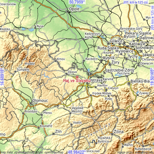 Topographic map of Háj ve Slezsku