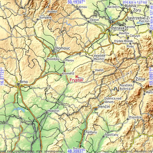 Topographic map of Fryšták