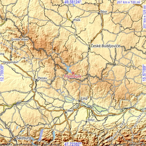 Topographic map of Frymburk