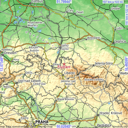 Topographic map of Frýdlant