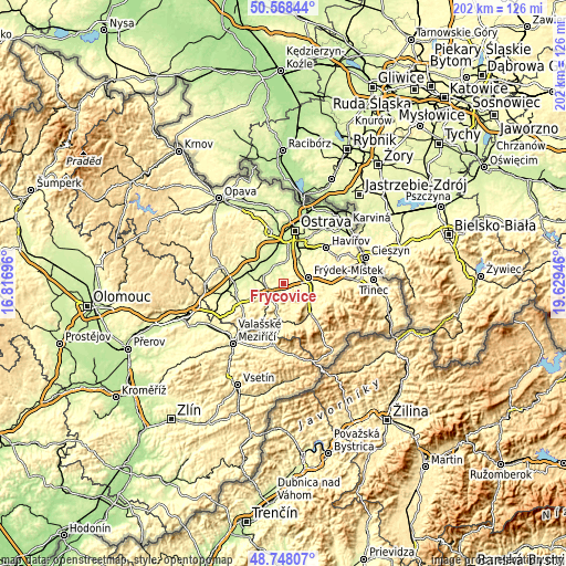 Topographic map of Fryčovice