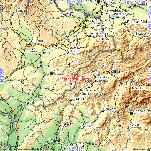 Topographic map of Francova Lhota