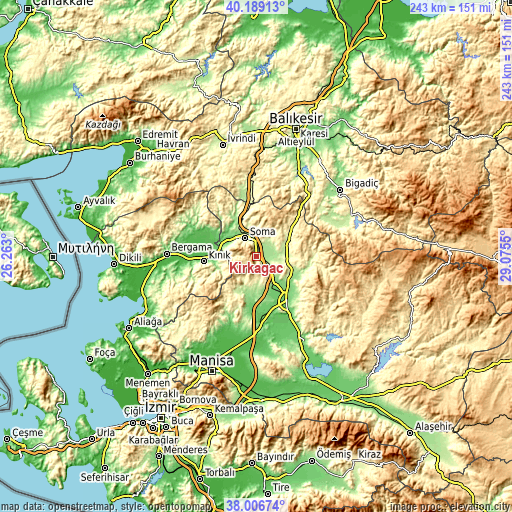 Topographic map of Kırkağaç