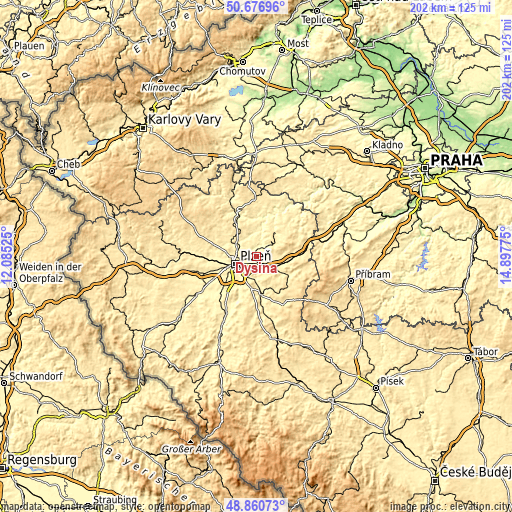 Topographic map of Dýšina