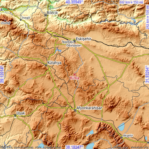 Topographic map of Kırka