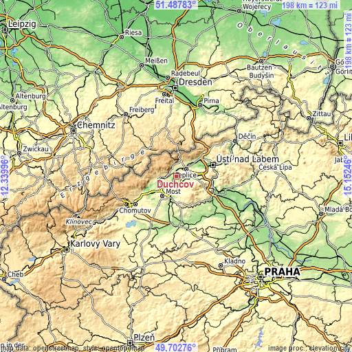 Topographic map of Duchcov