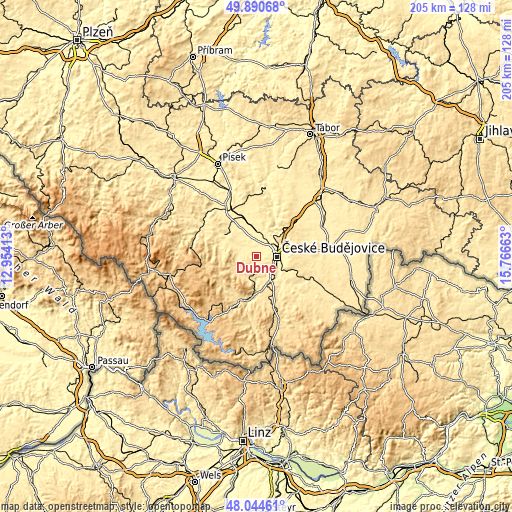 Topographic map of Dubné