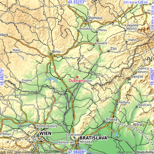 Topographic map of Dubňany