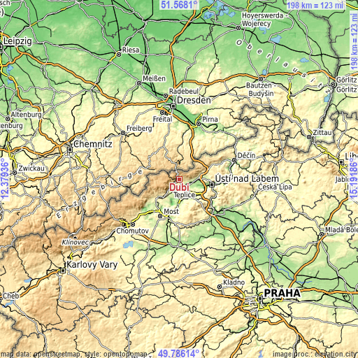 Topographic map of Dubí