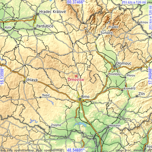 Topographic map of Drnovice
