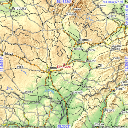 Topographic map of Drnovice