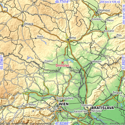 Topographic map of Drnholec