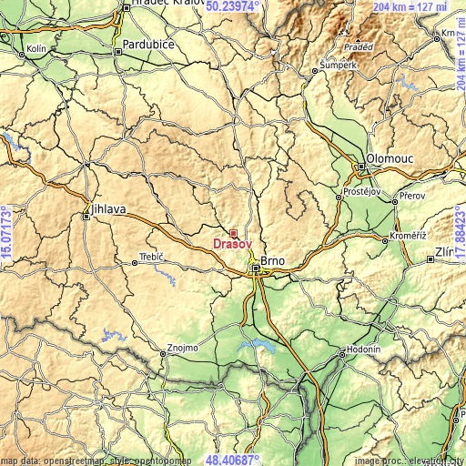 Topographic map of Drásov