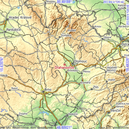 Topographic map of Drahanovice