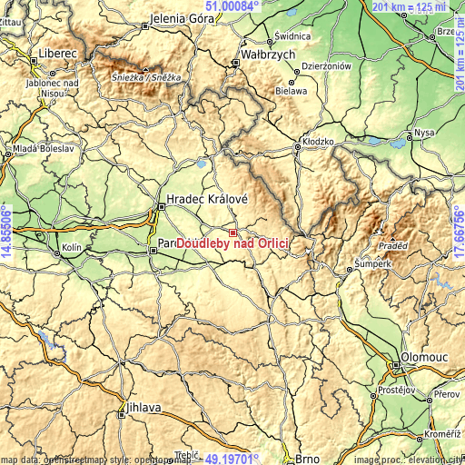 Topographic map of Doudleby nad Orlicí