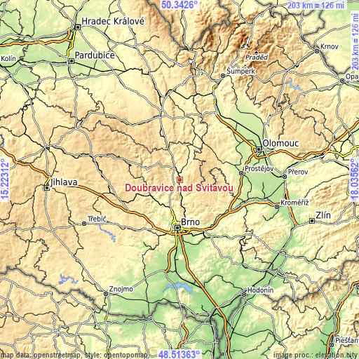 Topographic map of Doubravice nad Svitavou