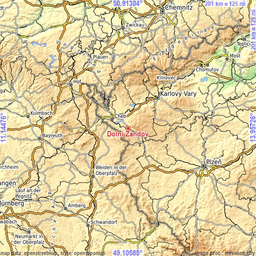 Topographic map of Dolní Žandov