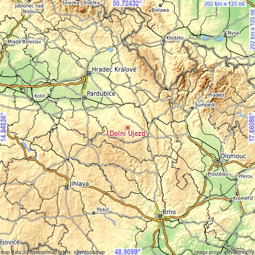 Topographic map of Dolní Újezd