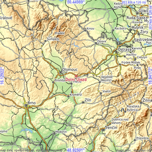 Topographic map of Dolní Újezd