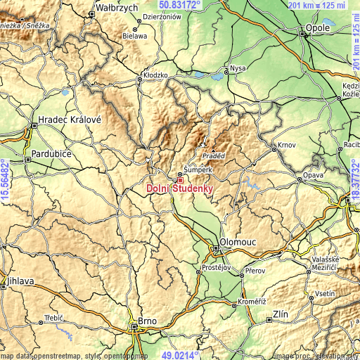 Topographic map of Dolní Studénky