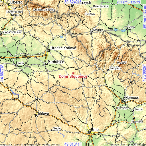 Topographic map of Dolní Sloupnice
