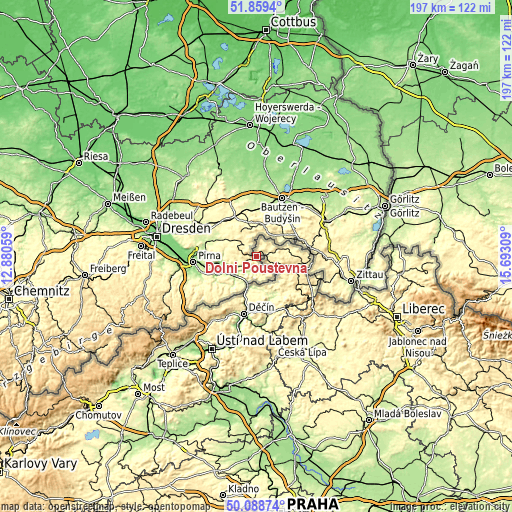 Topographic map of Dolní Poustevna