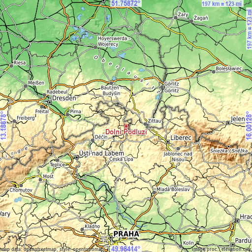 Topographic map of Dolní Podluží