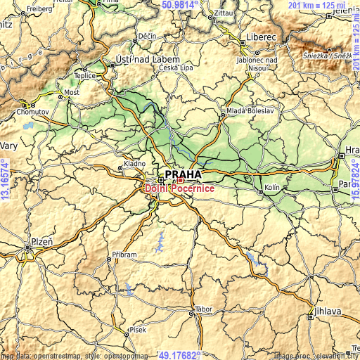 Topographic map of Dolní Počernice