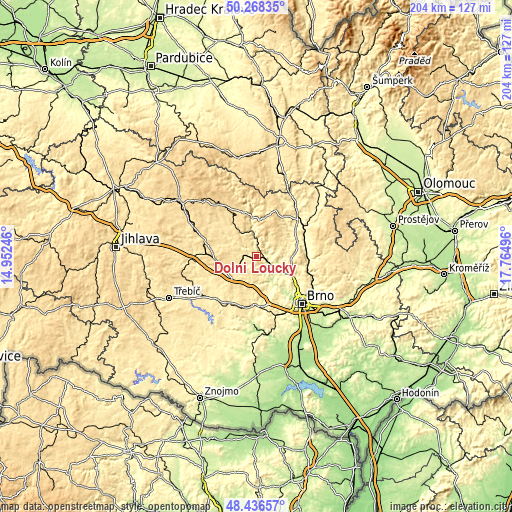 Topographic map of Dolní Loućky