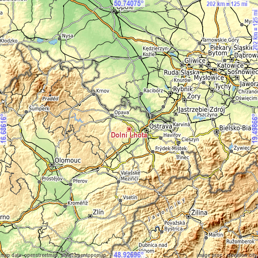 Topographic map of Dolní Lhota