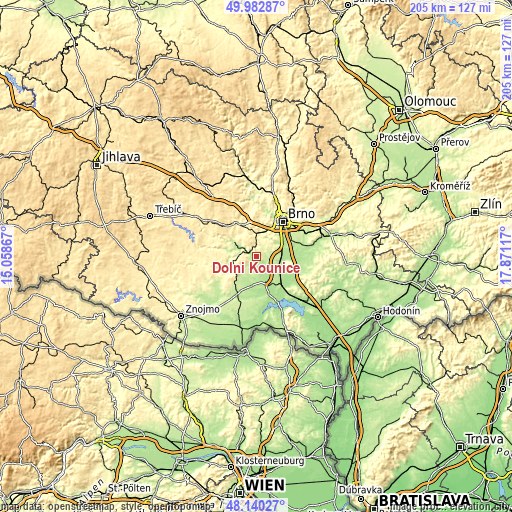 Topographic map of Dolní Kounice