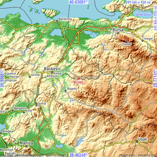 Topographic map of Kireç