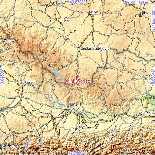 Topographic map of Dolní Dvořiště