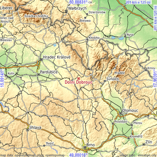 Topographic map of Dolní Dobrouč