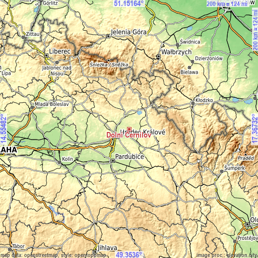 Topographic map of Dolní Černilov