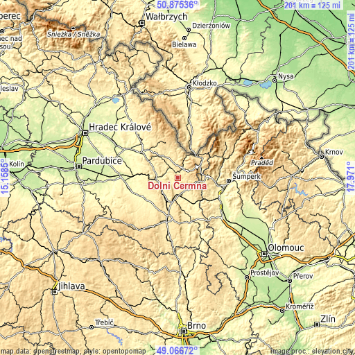 Topographic map of Dolní Čermná
