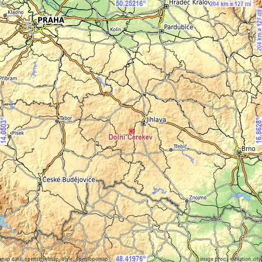 Topographic map of Dolní Cerekev
